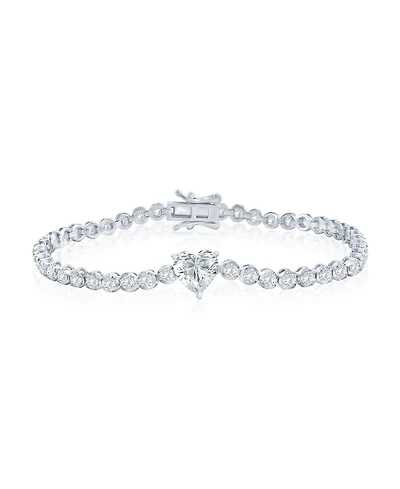 Simona Sterling Silver, Heart & Round Cz Tennis Bracelet
