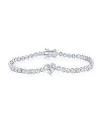 Simona Sterling Silver, Heart & Round Cz Tennis Bracelet