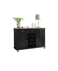 Kings Brand Furniture Wine Rack Sideboard Buffet Server Console Table With Storage (Black)
