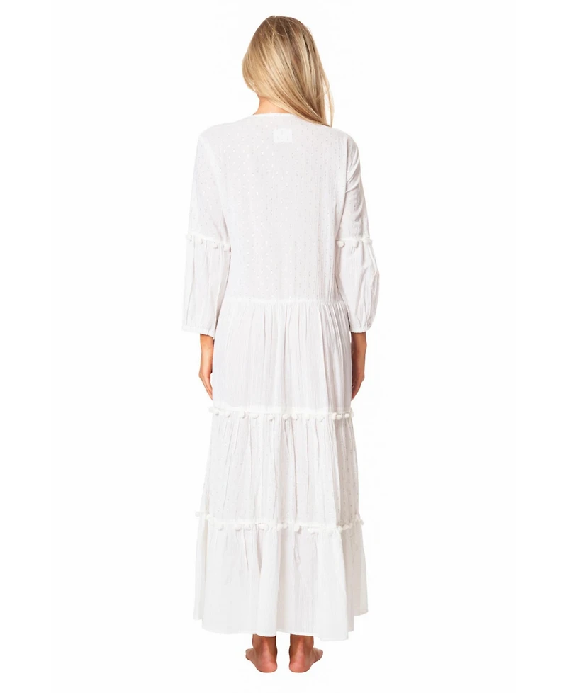 La Moda Clothing Women's White Maxi V-neck Dress