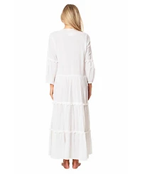 La Moda Clothing Women's White Maxi V-neck Dress
