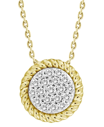 Diamond Rope-Framed Circle Pendant Necklace (1/4 ct. t.w.) in 10k Gold, 16" + 2" extender
