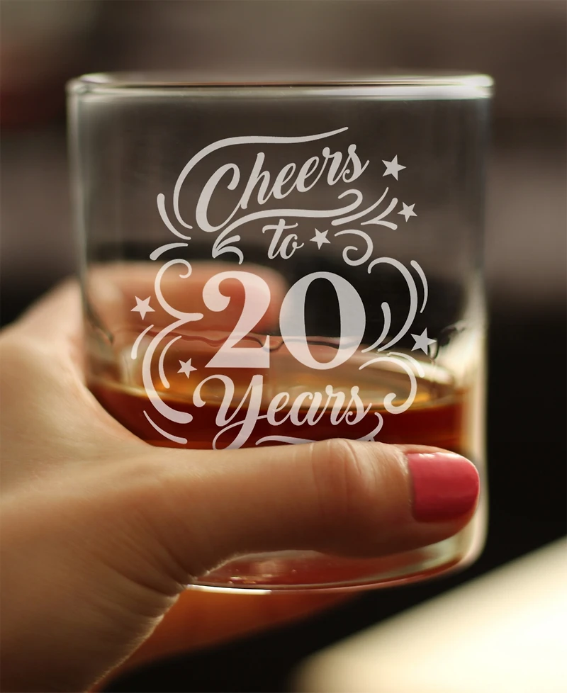 Bevvee Cheers to 20 Years Whiskey Rocks Glass