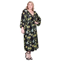 Standards & Practices Plus Floral-Print Sheer Sleeve Midi Dress