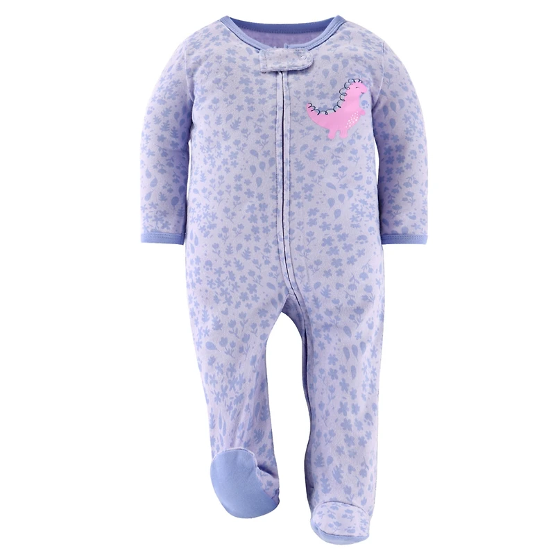 The Peanutshell Baby Girls Dino Footed Sleepers for Girls, 3 Pack