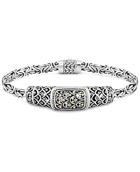 Devata Bali Dragon Skin with Borobudur Oval 5mm Chain Bracelet in Sterling Silver and 18K Gold Accents, Medium 7.5 in