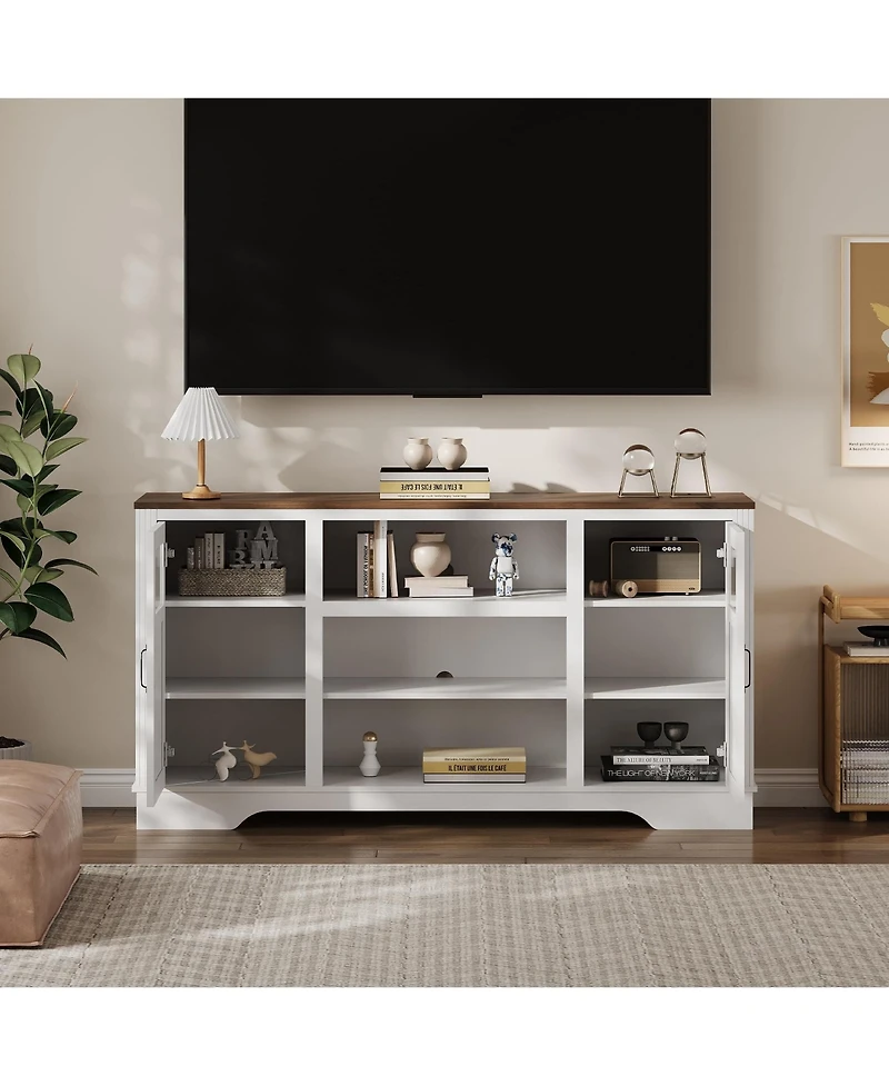 gaomon 58'' Farmhouse Tv Stand with Led Lights, Entertainment Center for TVs up to 70 Inch