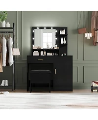 gaomon Vanity Desk, Makeup Vanity Desk with Mirror & Lights-3 Lighting Modes, Large Drawers