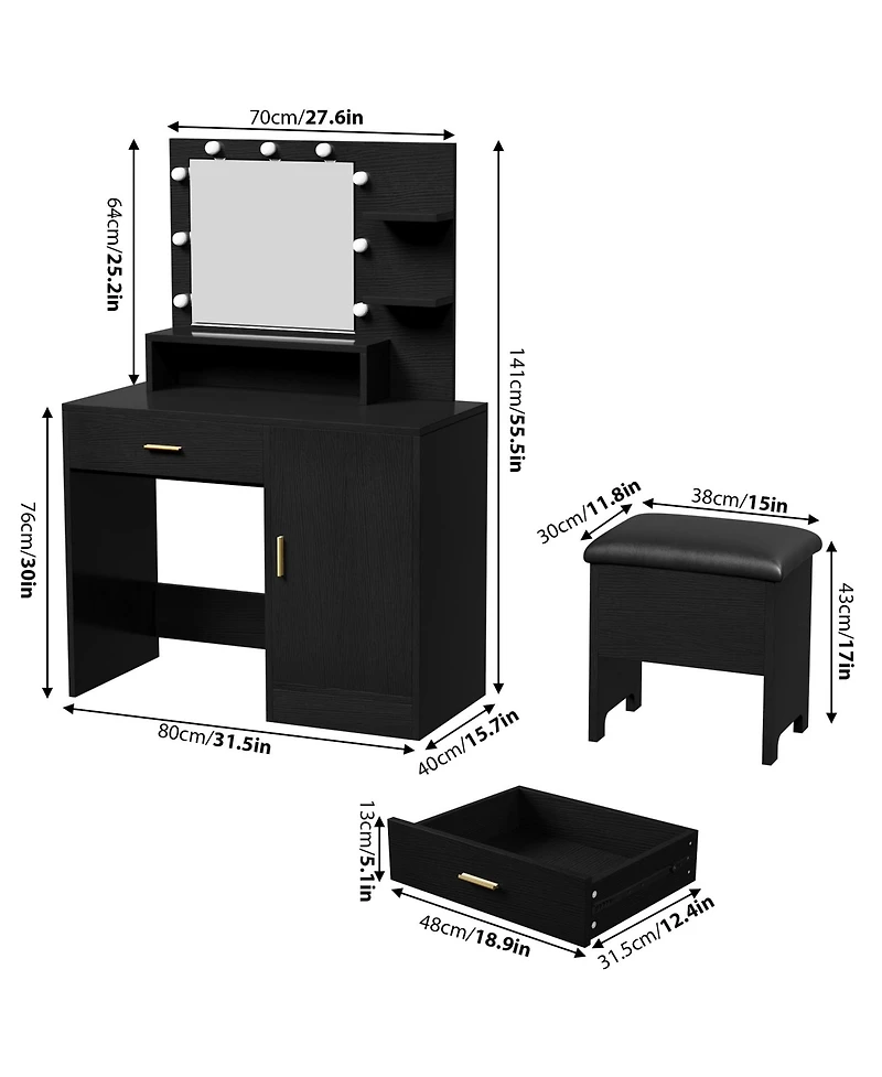 gaomon Vanity Desk, Makeup Vanity Desk with Mirror & Lights-3 Lighting Modes, Large Drawers