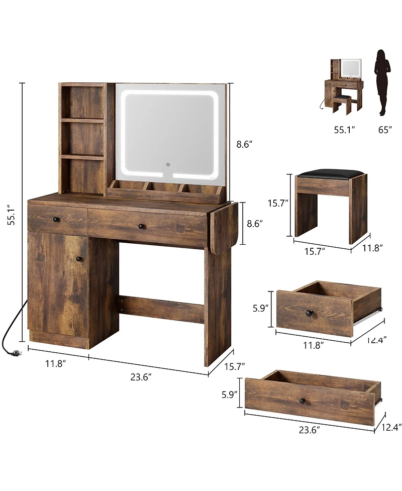 gaomon Vanity Desk with Led Lighted Mirror & Power Outlet