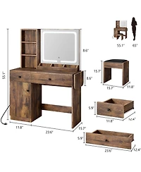 gaomon Vanity Desk with Led Lighted Mirror & Power Outlet