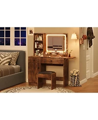 gaomon Vanity Desk with Led Lighted Mirror & Power Outlet