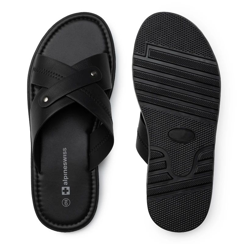 Alpine Swiss Men's Saul Faux Leather Slide Sandals Dressy Indoor Outdoor Shoes