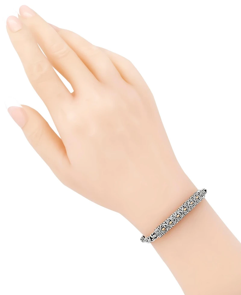 Devata Bali Dragon Skin with Borobudur Oval 5mm Chain Bracelet in Sterling Silver and 18K Gold Accents, Large 8.0 in