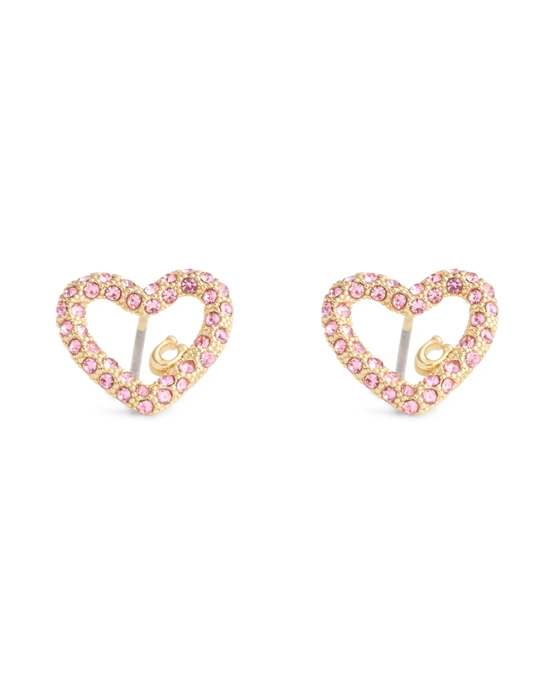 Coach Faux Stone Signature Pave Heart Stud Boxed Earrings