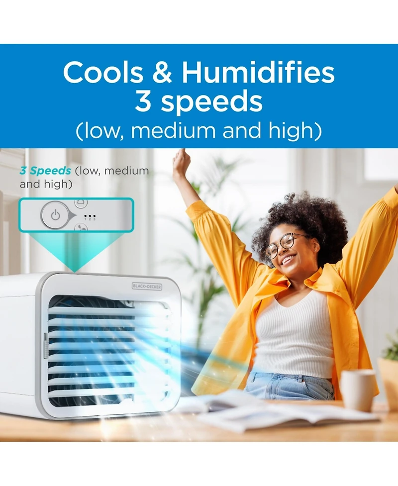 Black & Decker Black+Decker Desktop Air Cooler, Personal Portable Fan with 3-Speeds, Evaporative Air Cooler with 0.5L Water Tank