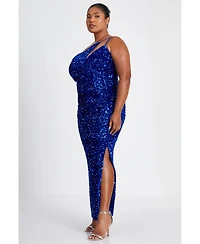 Quiz Plus Size One Shoulder Cut Out Sequin Maxi Dress