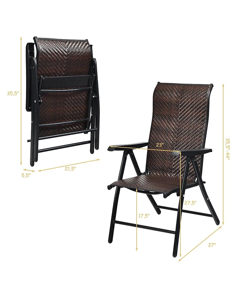 Sugift 2 Pieces Patio Rattan Folding Reclining Chair