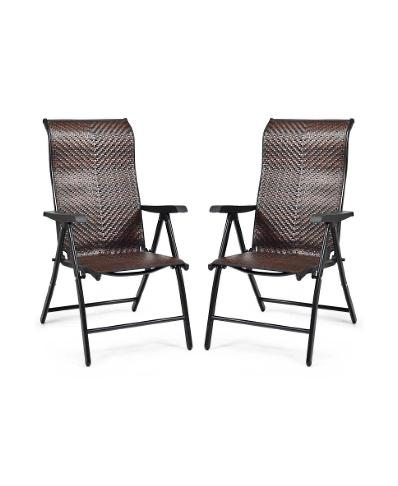 Sugift 2 Pieces Patio Rattan Folding Reclining Chair