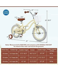Hongge 14/16/18 Inch Kids Bike Adjustable with Training Wheels Ages 3-8 Years Olds