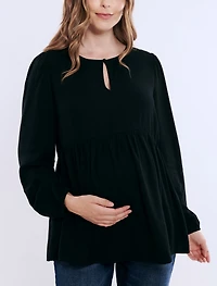 Motherhood Maternity Long Sleeve Empire Waist Keyhole Woven Blouse