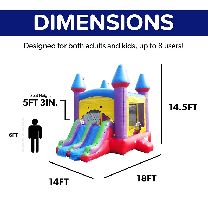 HeroKiddo Jelly Bean Castle Commercial Grade Bounce House Water Slide with Splash Pool (with Blower), Kids and Adults, Basketball Hoop, Wet Dry Combo,