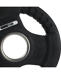 HolaHatha 5 Pound Olympic Rubber Coated Weight Plate with Handle, Black (2 Pack)