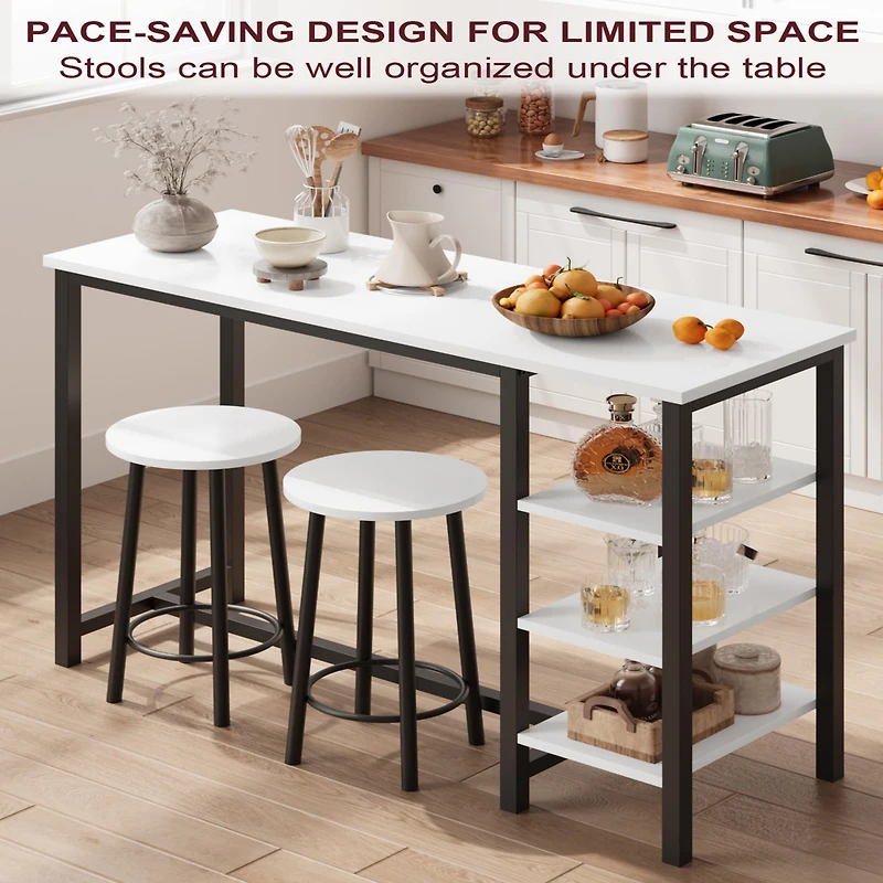 gaomon Bar Table and Stools for 2 with 3 Storage Shelves