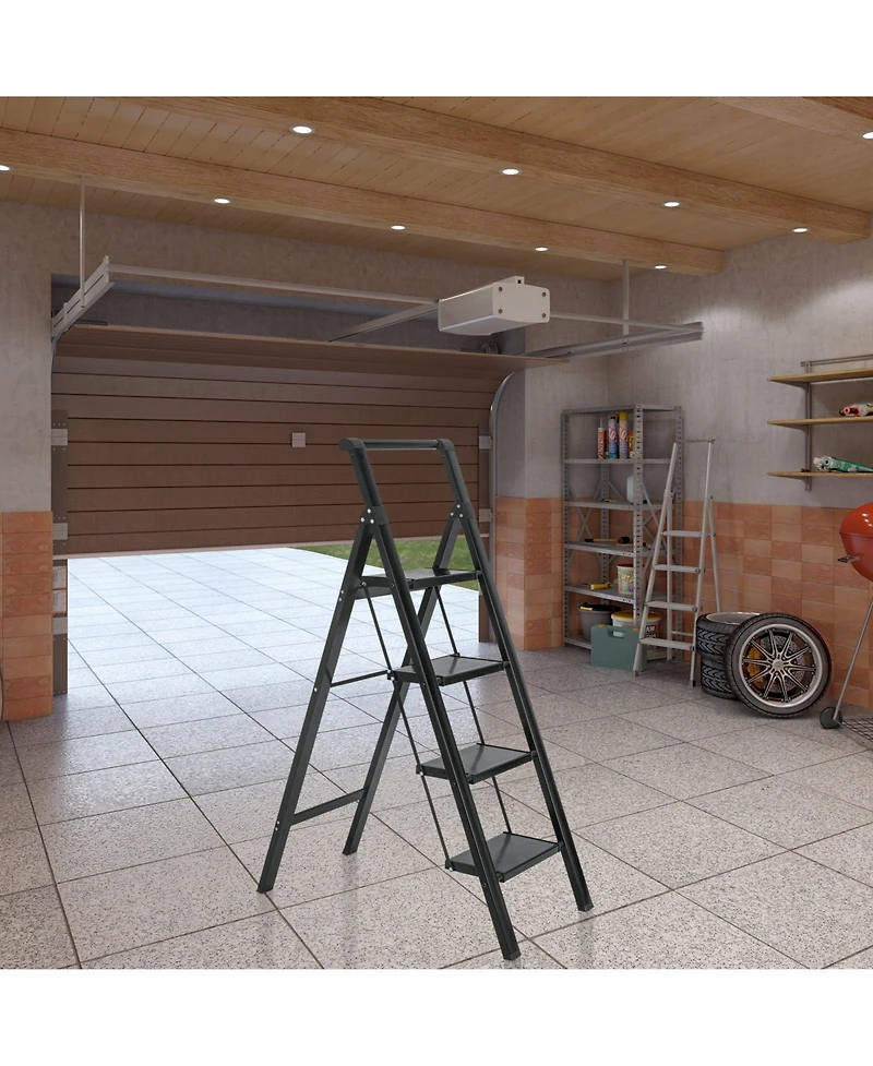 Flynama 4 Aluminum Step Ladder, 4 Step Stool Folding Step Stool with Handrails, Sturdy Step Stool for Adult, Gorilla Ladders 500LBS Capacity Sturdy& P