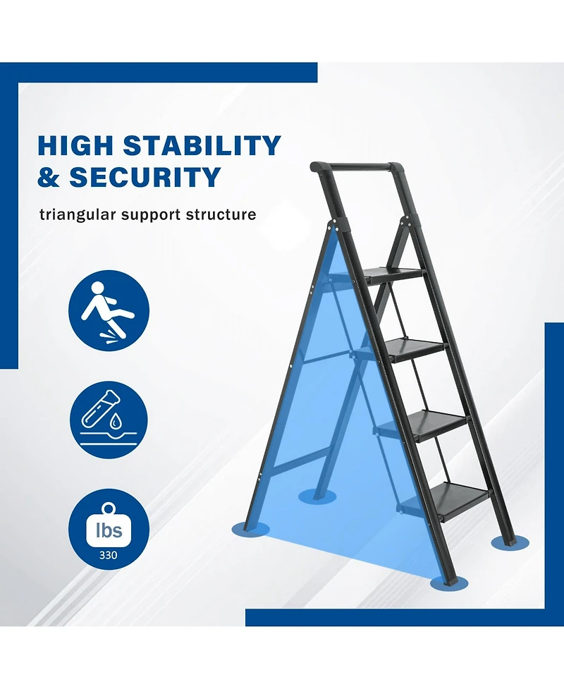 Flynama 4 Aluminum Step Ladder, 4 Step Stool Folding Step Stool with Handrails, Sturdy Step Stool for Adult, Gorilla Ladders 500LBS Capacity Sturdy& P