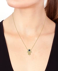 Effy Blue Sapphire (1/4 ct. t.w.) & Diamond (1/6 ct. t.w.) Hamsa Hand 18" Pendant Necklace in 14k Yellow Gold