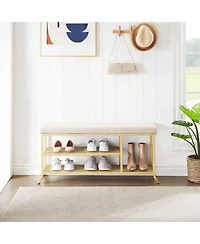 gaomon Shoe Storage Bench with Padded Seat, Shoe Rack Bench for Entryway, Shoe Storage Shelf with Metal Frame, 2-Tier Shoe Organizer Shelf for Hallway
