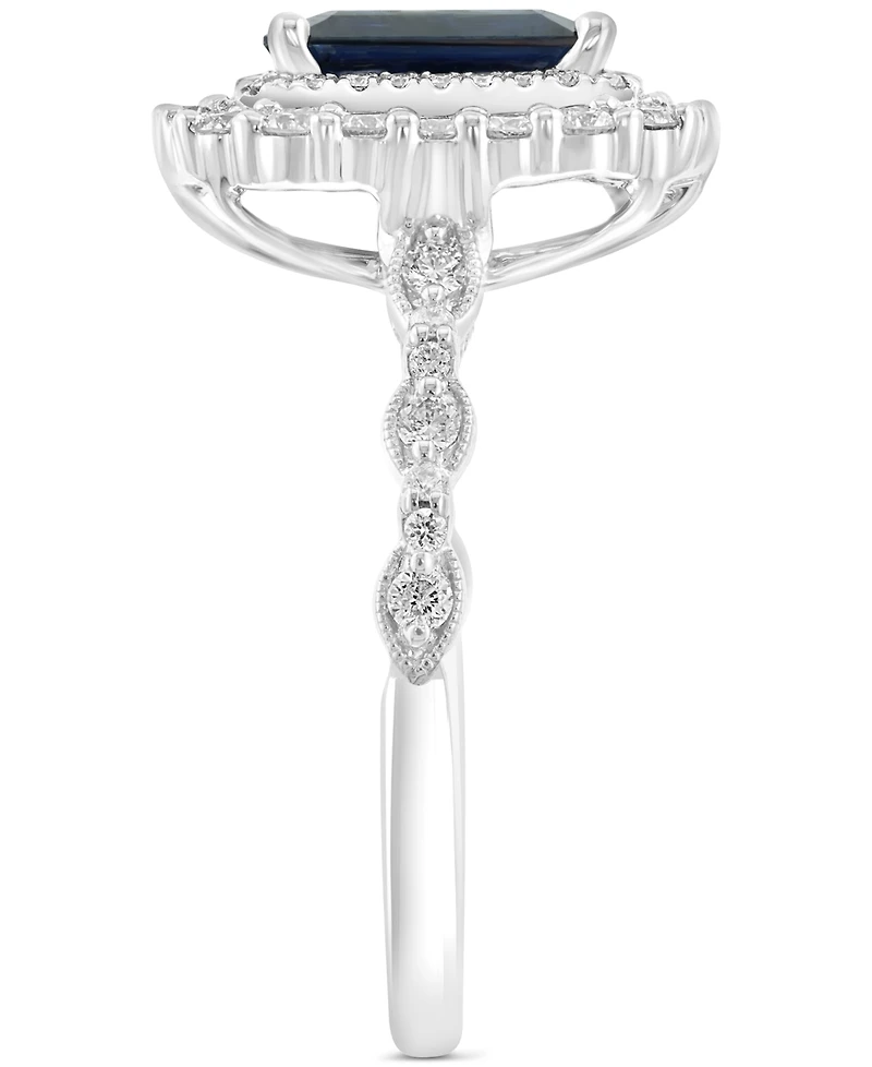 Effy Emerald-Cut Blue Sapphire (2-3/8 ct. t.w.) & Diamond (7/8 ct. t.w.) Double Halo Ring in 14k White Gold