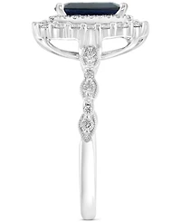 Effy Emerald-Cut Blue Sapphire (2-3/8 ct. t.w.) & Diamond (7/8 ct. t.w.) Double Halo Ring in 14k White Gold