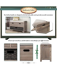 Slickblue Storage Bench with Removable Basket & 2 Drawers Versatile Organization Solution for Any Space