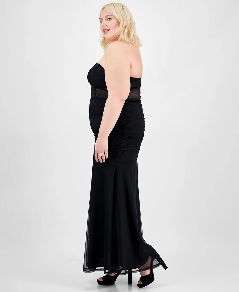 Pear Culture Trendy Plus Strapless Mesh Gown, Created for Macy's