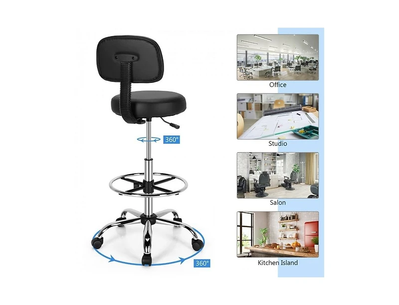 Skonyon Swivel Drafting Chair with Retractable Mid Back and Adjustable Foot Ring