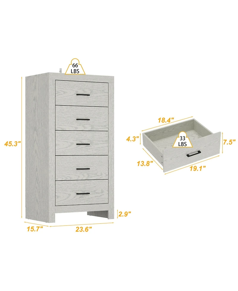 Homsee Brown Wood Accent Storage Dresser Organizer With 5 Drawers