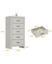 Homsee Brown Wood Accent Storage Dresser Organizer With 5 Drawers