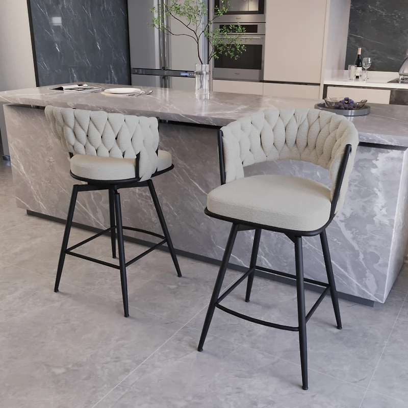 Streamdale Furniture Bar Chair Suede Woven Bar Stool Set of 4,Black legs Barstools No Adjustable Kitchen Island Chairs,360 Swivel Bar Stools Upholster