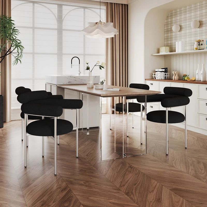 Streamdale Furniture Upholstered Armchair Dining Chairs With Metal Legs (Set of 2),Black