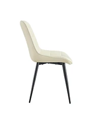 Streamdale Modern Cream White Fabric Dining Chair with Stylish Grid Pattern