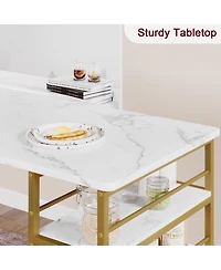 gaomon Dining Table Set for 2, Bar Table and Chairs for 2, Kitchen Table Set with 2 Upholstered Chairs,3 Large Storage Shelves,White