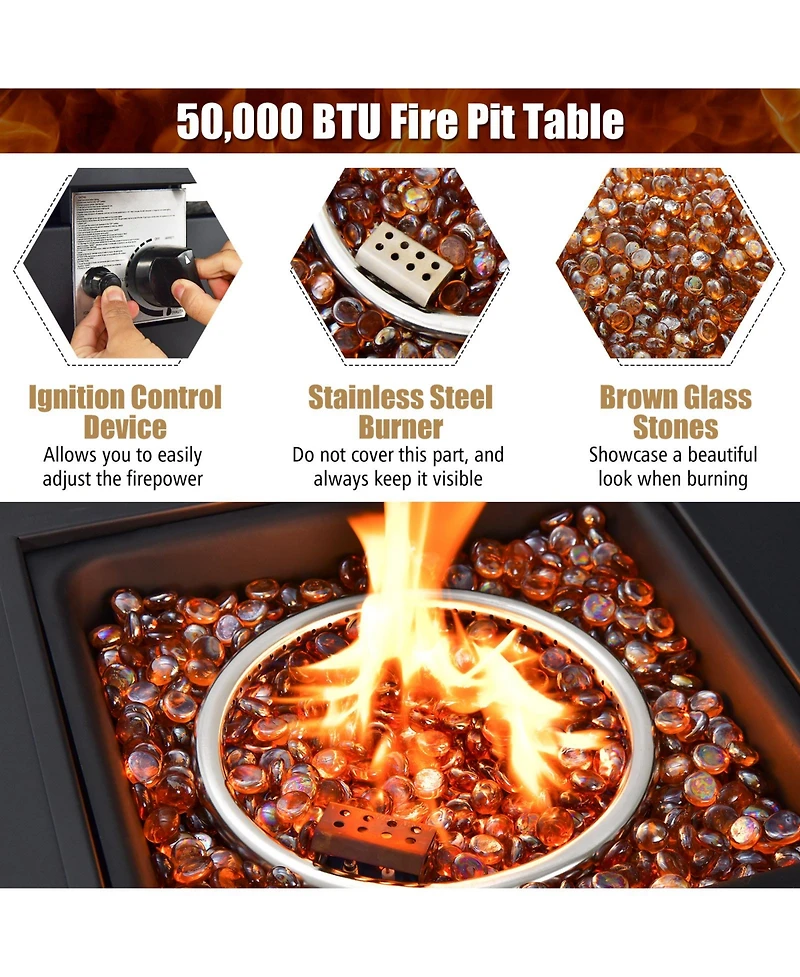 Skonyon 50000 Btu 32 Inch Square Propane Gas Fire Pit Table