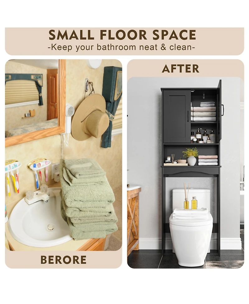 Lovmor Shaker 23.6 in. W x 65 H 8.25 D Over The Toilet Storage with Doors & Open Shelves