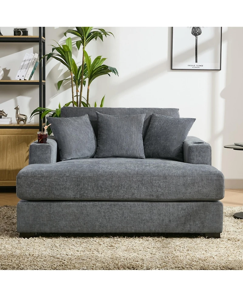 Streamdale Oversized Chaise Lounge Sofa with Amenities, Chenille Fabric, Blue Gray