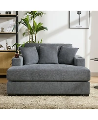 Streamdale Oversized Chaise Lounge Sofa with Amenities, Chenille Fabric, Blue Gray