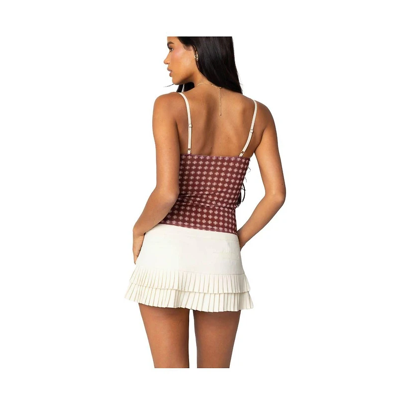 Edikted Womens Checkered Mesh Built Bra Top