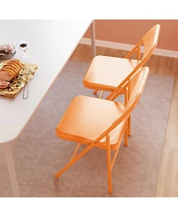 Folding Chairs Set of 2, Foldable Chairs with Metal Frame Hold Up to 350 Pounds, Portable Orange Folding Chairs
