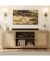 gaomon Tv Stand for 75 Inch Tv, Rattan Entertainment Center with Storage